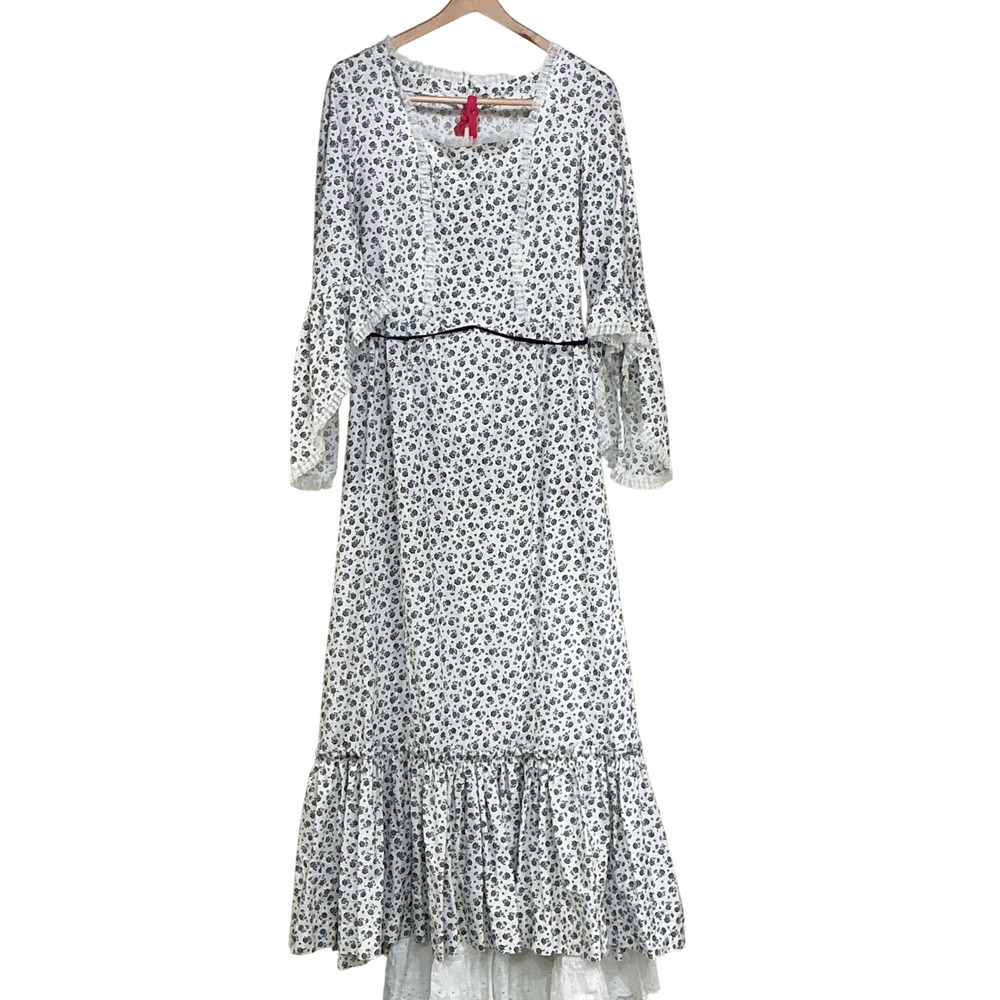 Vintage Prairie Maxi Dress Set XL Floral Calico Bell Sleeve Reenactment Costume